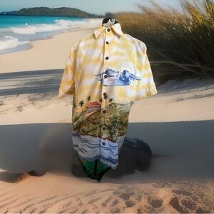 KoKo Island Men's Short SleeveHawaiian Shirt Aloha Airplane Camp Size XL USA